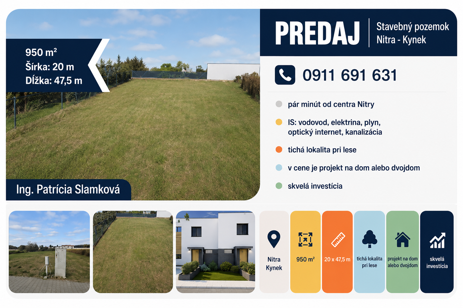 Predaj veľký stavebný pozemok Nitra- Kynek- všetky siete, 950 m2